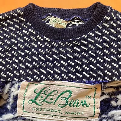 Vintage 60's 70's LL Bean Norwegian Birdseye Sweater (S) Fits XS Rare Grail • $64