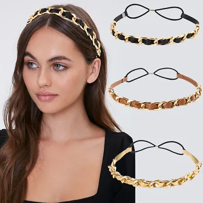 £3.30 • Buy Women Leather Headband Gold Chains Hair Band Hairband Girl Hair Accessories