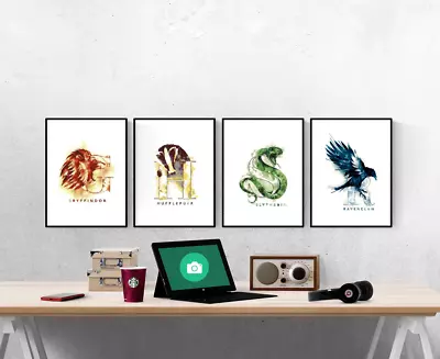 £7 • Buy Harry Potter House Badges Watercolour Set Of 4 Prints Pictures Wall Art Poster 