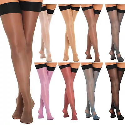 US Women Oil Glossy Mesh Sheer Thigh High Stockings Lingerie Stretchy Pantyhose  • $6.64