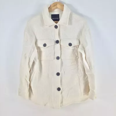 Decjuba Womens Jacket Size M Cream White Wool Blend Long Sleeve Collar 076715 • $59.95