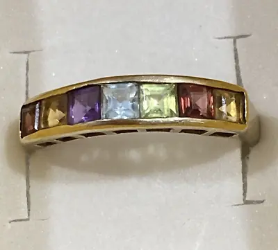 Vintage 14k Solid Yellow Gold Multicolor Gemstone Channel Set Band Ring SIZE 8.5 • $329.95