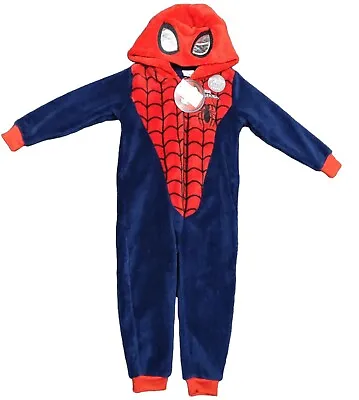 Boys Girls Fleece Spiderman Marvel Avengers 1onesie Pyjamas Sleepsuit.6-10yrs • £11.89