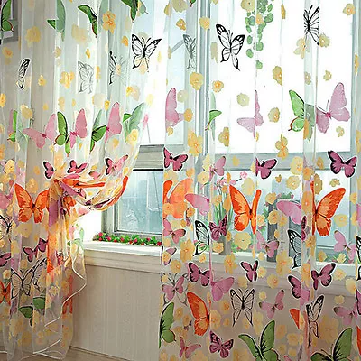 Butterfly Sheers Curtains Voile Tulle Floral Window Door Curtain Scarf Va3.ou • $5.13