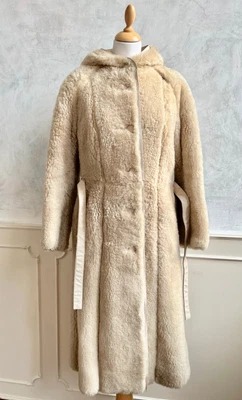 £223.50 • Buy Vintage SNOW STAR Aaltonen Cream Shearling Boho Sheepskin Hood Winter Coat 8/10
