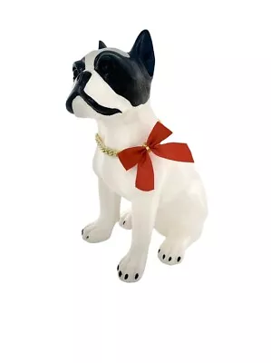 Dog Figurine Resin Hand Painted Bulldog With Collar Vintage Boston Terrier Gift • $230