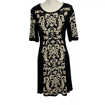 ECI New York Women's Medium Dress Black With Gold Print Short Sleeve Work Event • $28