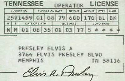 Elvis Presley Drivers License (March 1977) • $24.95