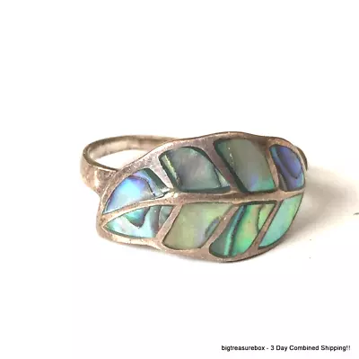 Vtg Ring MARKED CW 925 STERLING SILVER Size 6.5 Abalone Shell Band Jewelry Lot Y • $3.25