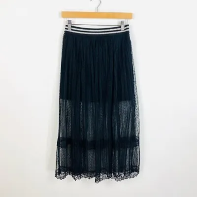 £29 • Buy Black Polka Dot Tulle Lace Trim Vintage Style Midi Skirt Size 10/12