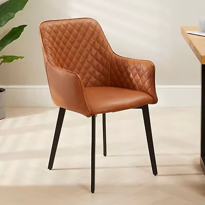 Duke Carver Dining Chair – Tan Brown Faux Leather-Modern Kitchen Seating- DUK-D1 • £79