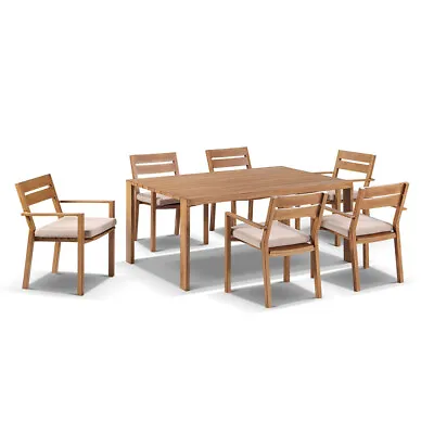 $2590 • Buy NEW Capri 7 Pcs Dining Setting In Teak Timber Look Finish | Aluminium Outdoor