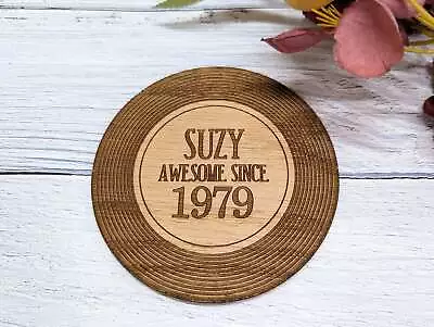 £4.89 • Buy Personalised Retro Vinyl Record Coaster -  Awesome Since  - Custom Name & Year
