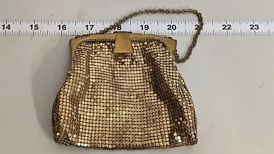 Whiting & Davis Gold Mesh Bag 1960s 4.5  X 4.5  Made In The USA Wrist Strap Nice • $36.57