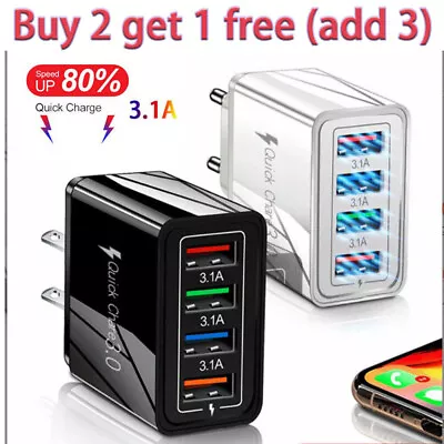 US 4 Port Fast Quick Charge QC 3.0 USB Hub Wall Home Charger Power Adapter Plug • $7.58