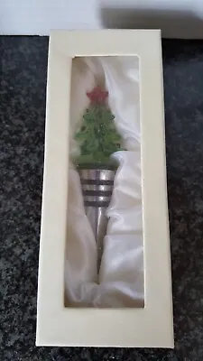 Unique Christmas Tree Wine Stopper - Green Glass With Red Star Topper - New • £9.63