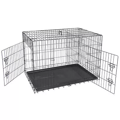 42   Durable Dog Crate Kennel Folding Metal Pet Cage 2 Door With Tray Pan Indoor • $61.58