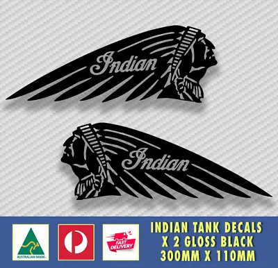 Indian Style Tank Decals X 2 GLOSS BLACK Motorbike Racing Sturgess Sticker • $24.95