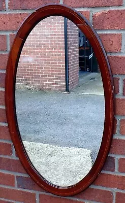 Edwardian Antique Wall Mirror Solid Chequer Strung Mahogany Oval Bedroom Hall • £75