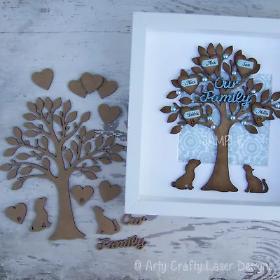 Wooden MDF Family Tree With Cat Dog Pets Craft Blank Laser Cut 8 Hearts • £4.85