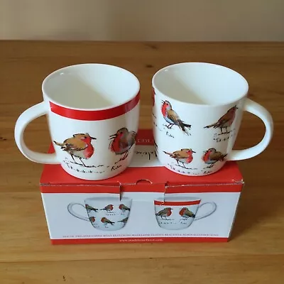 Madeleine Floyd Fine China Mugs  Robin Redbreast Pair Boxed Water Lane Gifts • £12.50