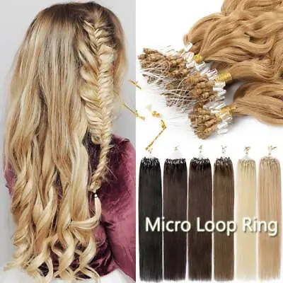 300S 100% Remy Human Hair Micro Loop Nano Ring Beads Hair Extensions Curl Wavy U • £38.86