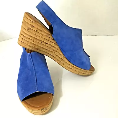 A Giannetti Wedge Blue Suede Sandals Size 9 Made In Italy Open Toe Sling Back • $10