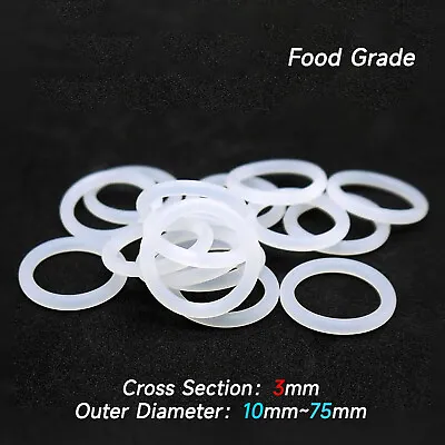 £1.55 • Buy 10 X Food Grade Clear Silicone Rubber O Rings 3.0mm Cross Section 10mm - 75mm OD