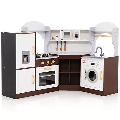 Kids Pretend Play Kitchen Wooden Kitchen Playset Toy For 3-10 Years Brown • $209.95