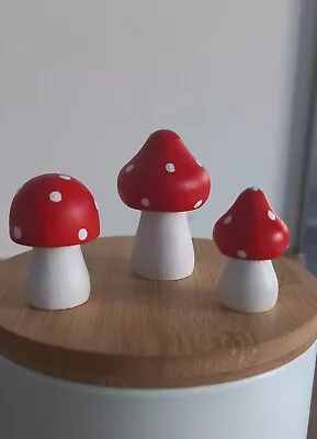 Handmade Seasonal Red Nature Red And White Wooden Toadstools Woodland Mushrooms • £7