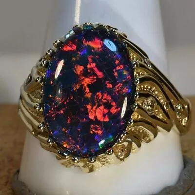 9ct Australian Black Opal Handmade Solid 18k Yellow Gold Engagement Men's Ring • $3299