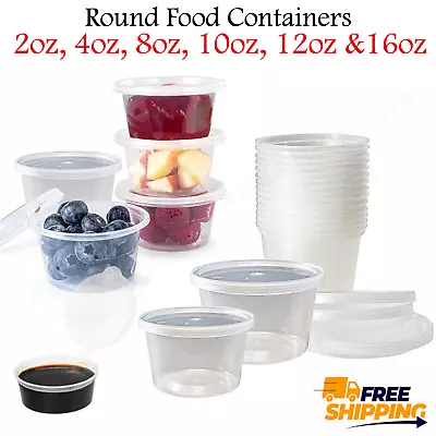 50X Clear Round Food Containers Plastic Chutney Tubs & Lids Deli Pots Sauce Dip • £6.15