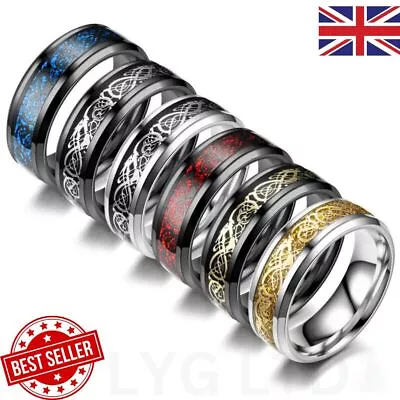 Titanium Mens/Women Finger Ring Dragon Celtic Gold Silver Black Fashion Gift UK • £4.39