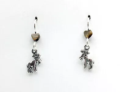 Sterling Silver Tiny Moose Dangle Earrings-elkantlersbullelkstiger Eye Heart • $17