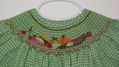 New Thanksgiving Fruits Scene Smocked Bishop Baby Girl Dress 18M • $34.99