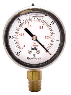 $11.76 • Buy 2  Vacuum Pressure Gauge - S.S. Case, 1/4  NPT, Lower Mnt. -30HG/0