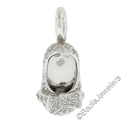 Aaron Basha 18K White Gold Pave Diamond Lucky Baby Shoe Charm Pendant W/ Bow • $1838.40