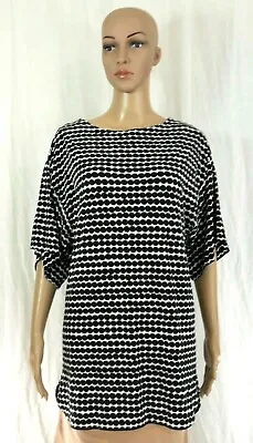 Marimekko White Top Black Polka Dots Print  Short Sleeve Tunic Womens Small EUC • $27.99