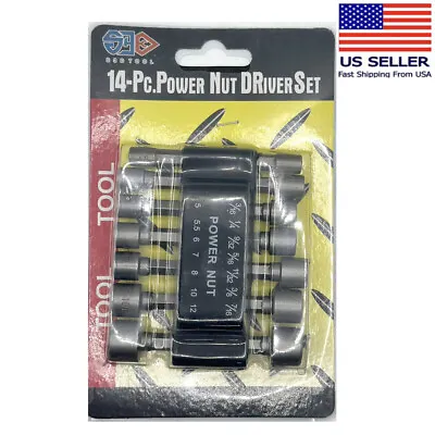 LOTS 14Pc Power Nuts Driver Drill Bit Metric Socket Wrench 1/4'' Drive  • $5.95