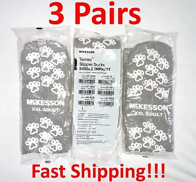 3 Pairs McKesson Terries Gray XXL Non-Skid Hospital Slipper Socks Above Ankle • $8.99