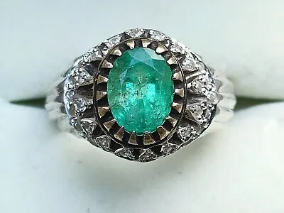 Emerald Ring Unisex Design 925k Sterling Silver Size 9 Adjustable Classic Style • $550