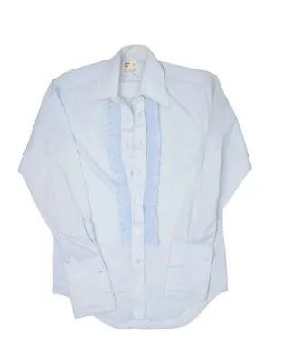 Vintage After Six Ruffle Tuxedo Dress Shirt Mens 15 33 Blue Long Sleeve • $33.95