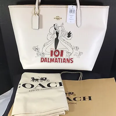 Disney X Coach CC159 Cruella 101 Dalmations Motif Pebble Leather City Tote Bag • $259.95