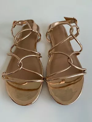 Merona Womens Marcie Metallic Rose Gold Quarter Strap Summer Sandals Sz 9 • $18.50