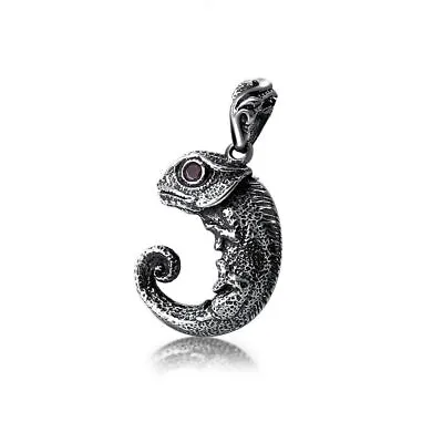 Men Women 925 Sterling Silver Lizard Chameleon Biker CZ Pendant A2783 • $26.99