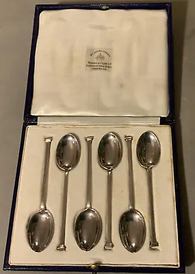 Antique 1923 Mappin & Webb 6 X Art Deco Style Silver Hallmarked Teaspoons Cased • $155.42