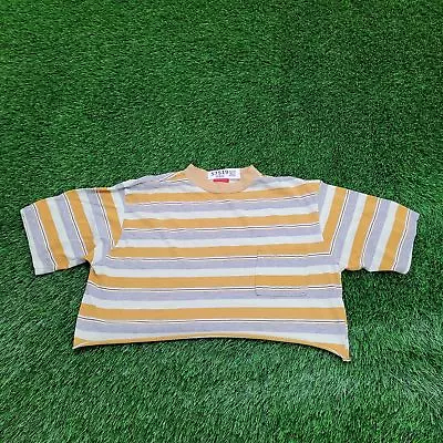 Vintage 90s Horizontal Stripe Midriff Crop-Top Shirt Women L 21x14 Single-Stitch • $28.58