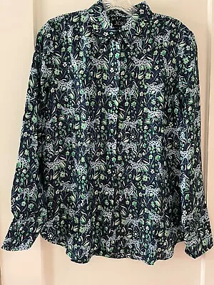 NWT J. CREW Classic Shirt In Fauna Floral Blue Green 6 Cheetah Cat • $56