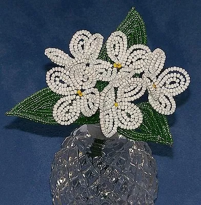 Vintage French Glass Beaded White Primrose #2 Flower Bouquet • $17.99