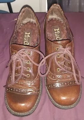 Mudd Womens Shoes Oxford Heels Floppy Brown Leather Y2K Vintage 90s Size 6 1/2 M • $30